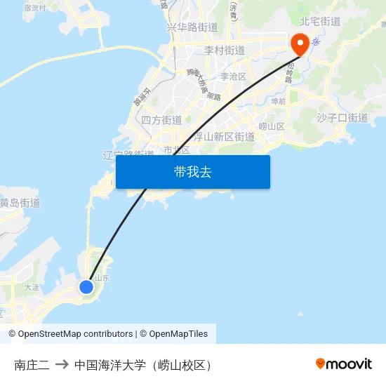 南庄二 to 中国海洋大学（崂山校区） map