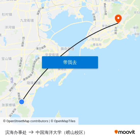 滨海办事处 to 中国海洋大学（崂山校区） map
