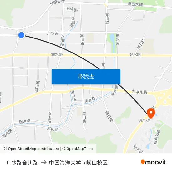 广水路合川路 to 中国海洋大学（崂山校区） map