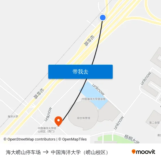 海大崂山停车场 to 中国海洋大学（崂山校区） map