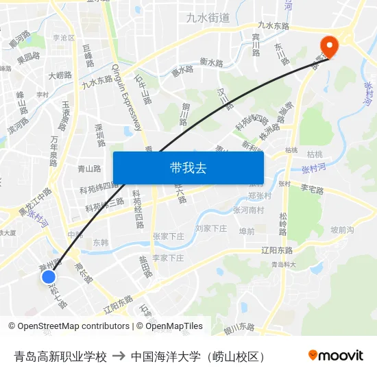 青岛高新职业学校 to 中国海洋大学（崂山校区） map