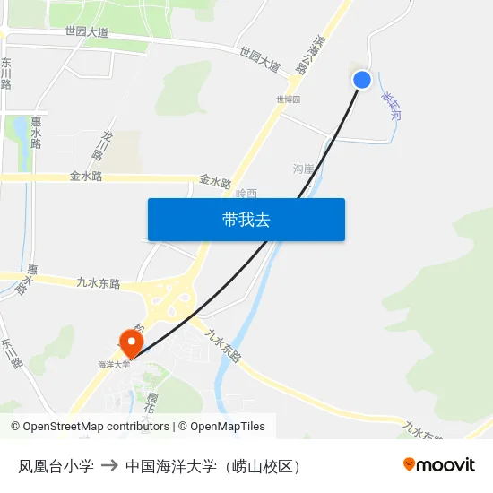 凤凰台小学 to 中国海洋大学（崂山校区） map