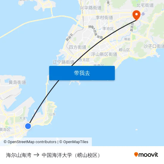 海尔山海湾 to 中国海洋大学（崂山校区） map