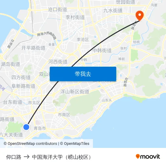 仰口路 to 中国海洋大学（崂山校区） map