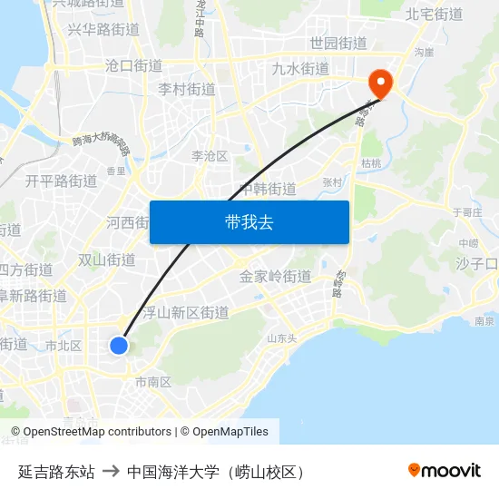 延吉路东站 to 中国海洋大学（崂山校区） map