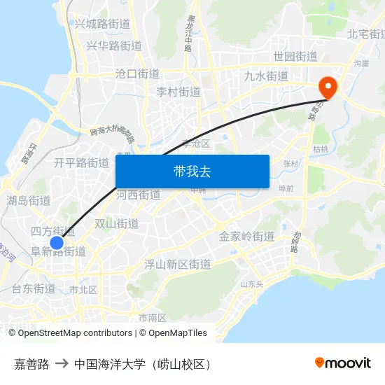 嘉善路 to 中国海洋大学（崂山校区） map