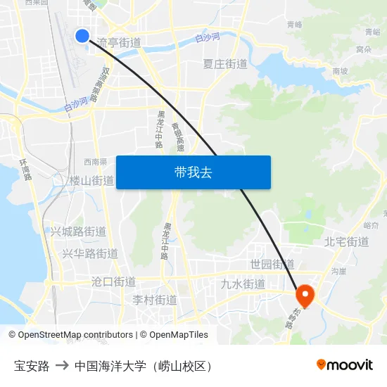 宝安路 to 中国海洋大学（崂山校区） map