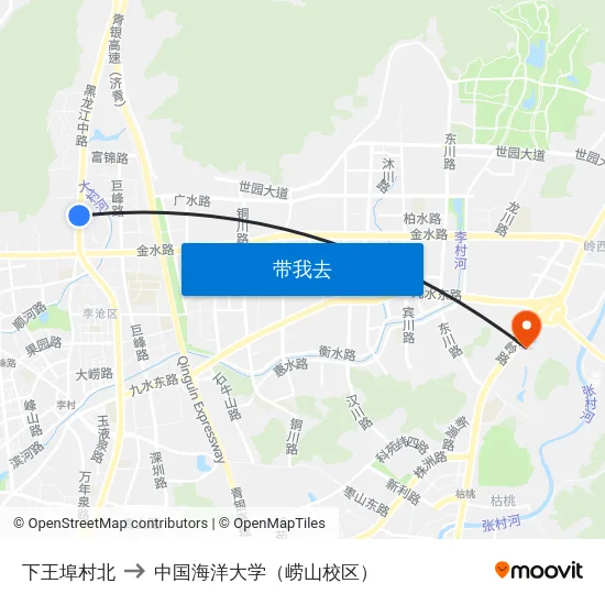 下王埠村北 to 中国海洋大学（崂山校区） map