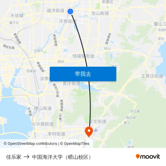 佳乐家 to 中国海洋大学（崂山校区） map