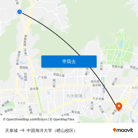 天泰城 to 中国海洋大学（崂山校区） map