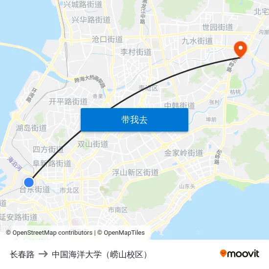 长春路 to 中国海洋大学（崂山校区） map