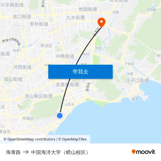 海青路 to 中国海洋大学（崂山校区） map