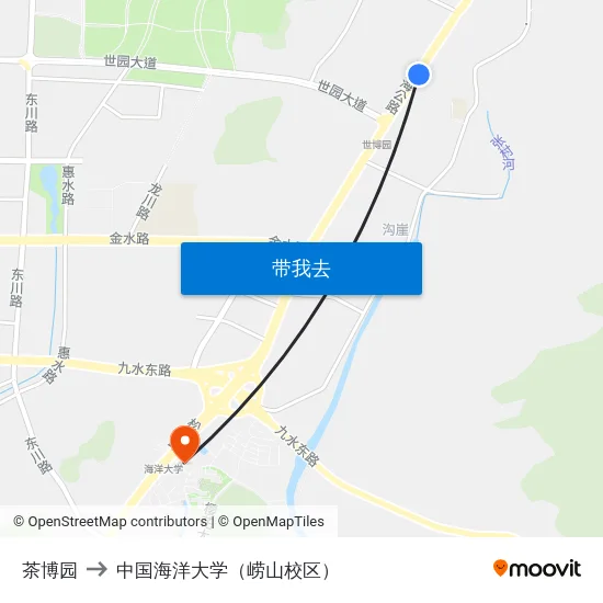 茶博园 to 中国海洋大学（崂山校区） map
