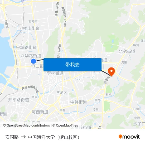 安国路 to 中国海洋大学（崂山校区） map