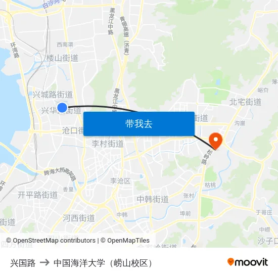 兴国路 to 中国海洋大学（崂山校区） map