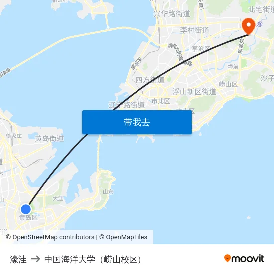 濠洼 to 中国海洋大学（崂山校区） map