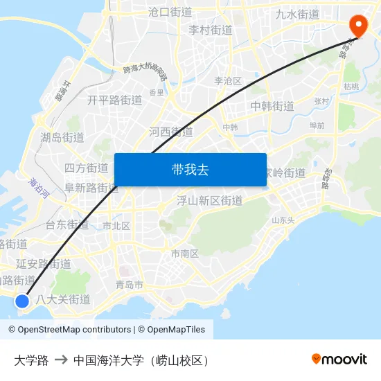 大学路 to 中国海洋大学（崂山校区） map