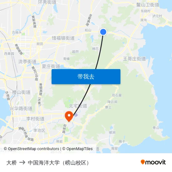 大桥 to 中国海洋大学（崂山校区） map