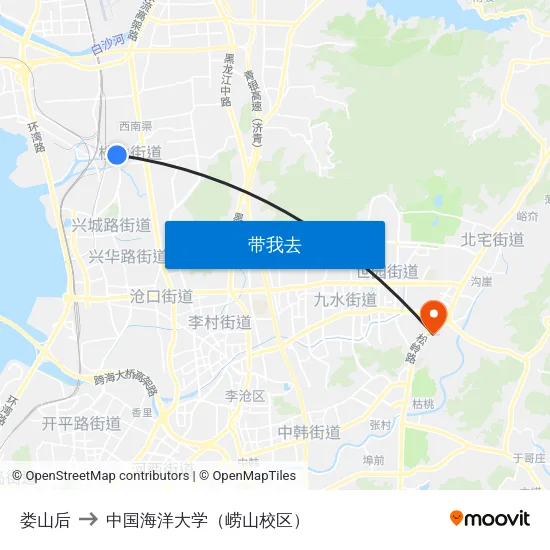 娄山后 to 中国海洋大学（崂山校区） map