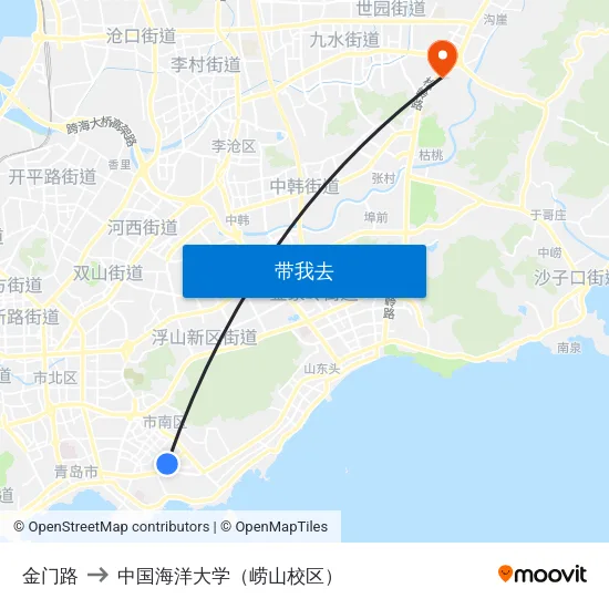 金门路 to 中国海洋大学（崂山校区） map