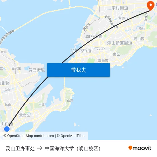 灵山卫办事处 to 中国海洋大学（崂山校区） map