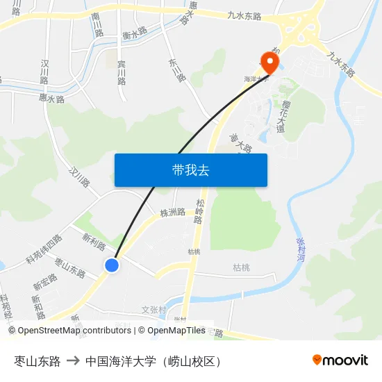 枣山东路 to 中国海洋大学（崂山校区） map