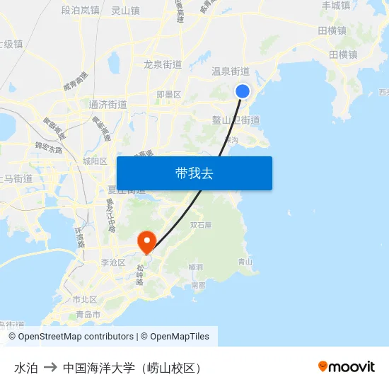 水泊 to 中国海洋大学（崂山校区） map