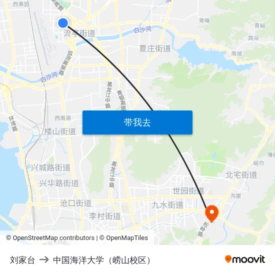 刘家台 to 中国海洋大学（崂山校区） map
