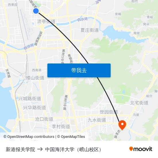 新港报关学院 to 中国海洋大学（崂山校区） map
