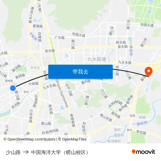 少山路 to 中国海洋大学（崂山校区） map