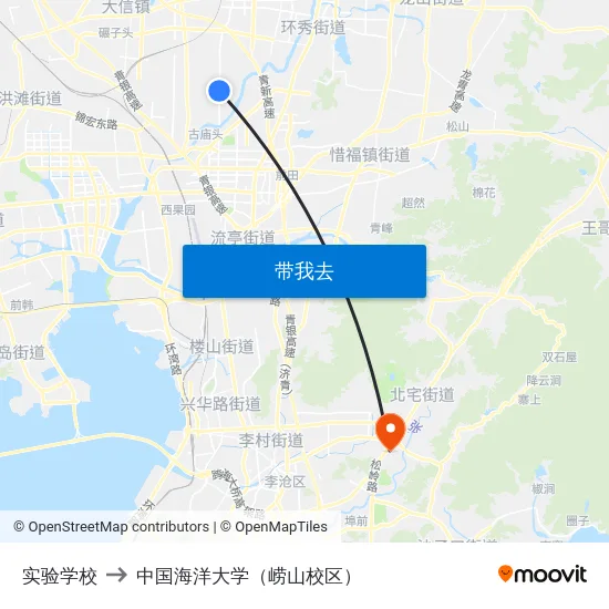 实验学校 to 中国海洋大学（崂山校区） map