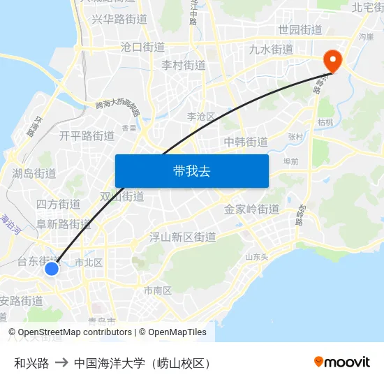 和兴路 to 中国海洋大学（崂山校区） map