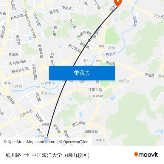 银川路 to 中国海洋大学（崂山校区） map
