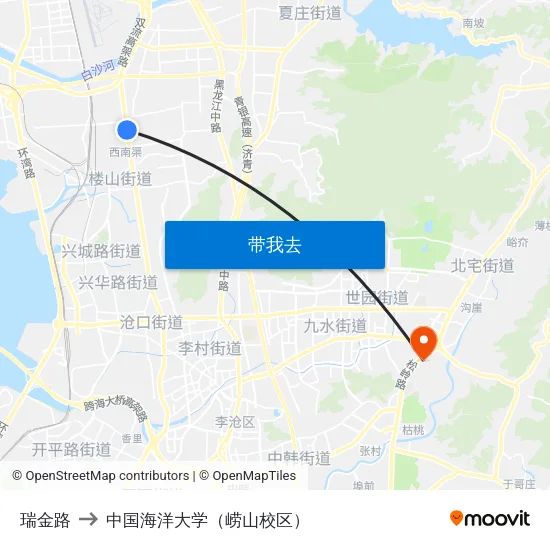 瑞金路 to 中国海洋大学（崂山校区） map