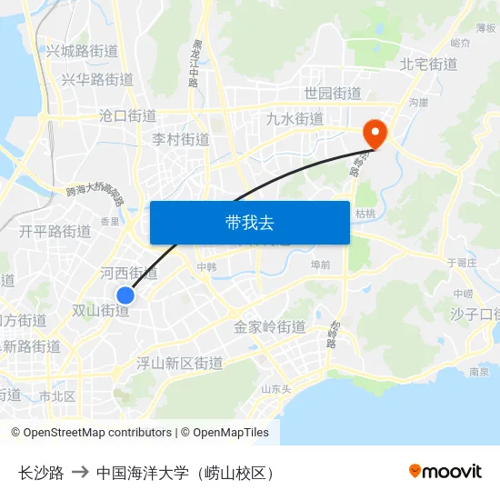 长沙路 to 中国海洋大学（崂山校区） map