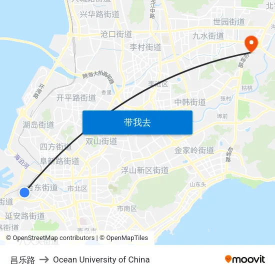 昌乐路 to Ocean University of China map