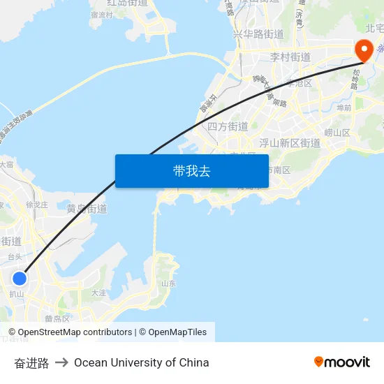 奋进路 to Ocean University of China map