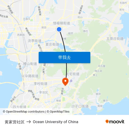 黄家营社区 to Ocean University of China map