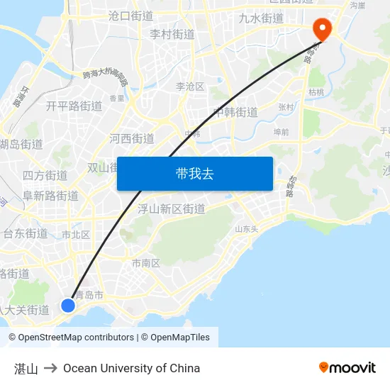 湛山 to Ocean University of China map