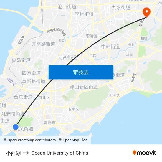小西湖 to Ocean University of China map