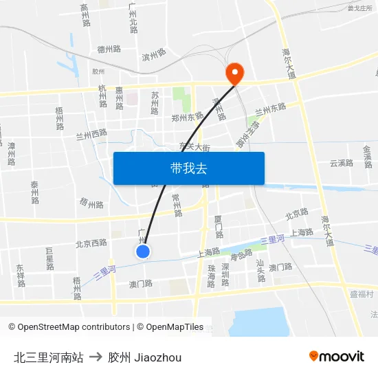 北三里河南站 to 胶州 Jiaozhou map