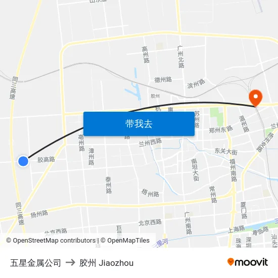 五星金属公司 to 胶州 Jiaozhou map