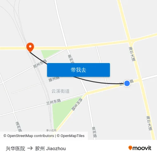 兴华医院 to 胶州 Jiaozhou map