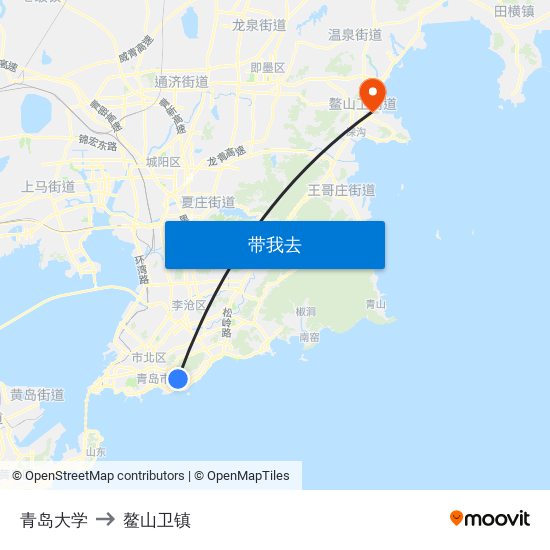 青岛大学 to 鳌山卫镇 map