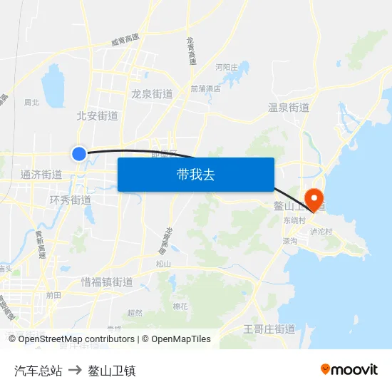 汽车总站 to 鳌山卫镇 map