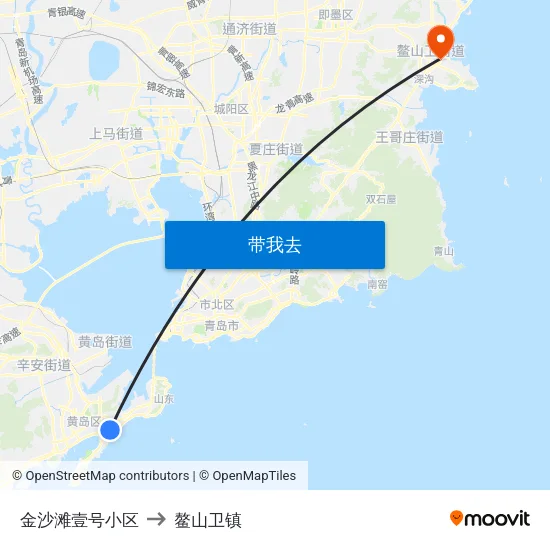 金沙滩壹号小区 to 鳌山卫镇 map
