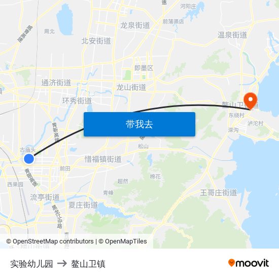 实验幼儿园 to 鳌山卫镇 map