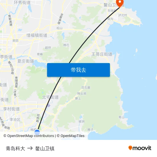 青岛科大 to 鳌山卫镇 map