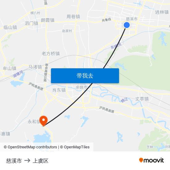 慈溪市 to 上虞区 map