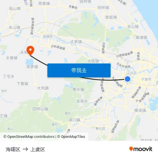 海曙区 to 上虞区 map